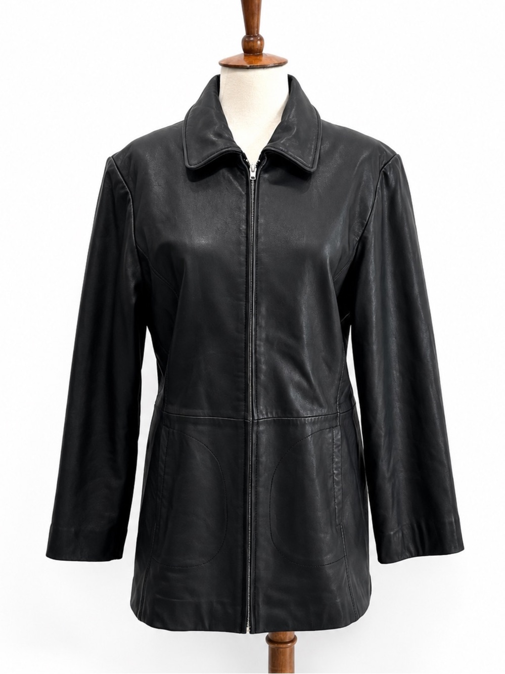 Charles Klein medium Genuine Classic Black Leather Zip-Front Women's Jacket
